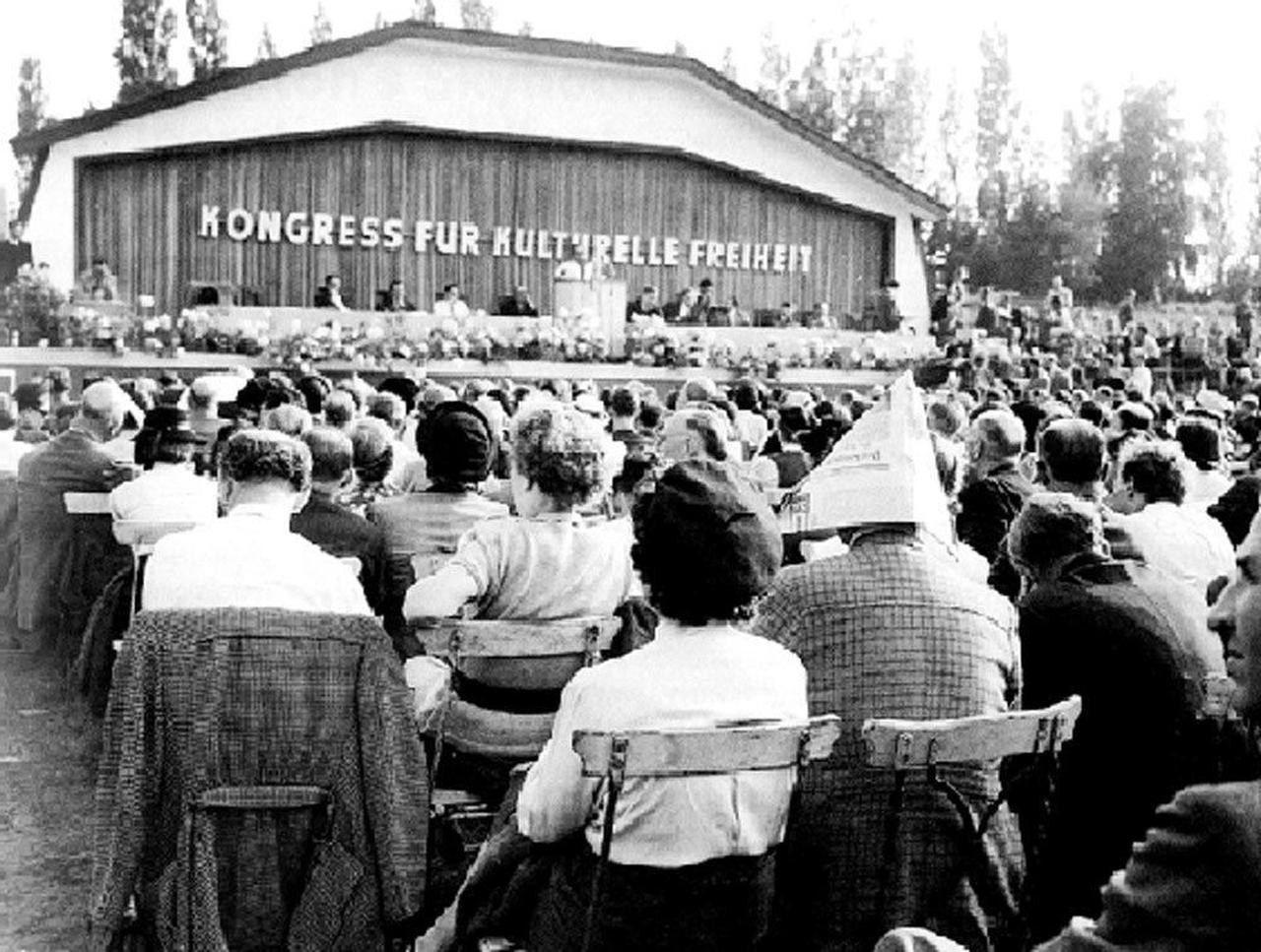 This image shows the founding congress of the Congress for Cultural Freedom (CCF) in West Berlin in 1950. The CCF was an anti-totalitarian advocacy group founded during the Cold War. (Photo via YouTube)