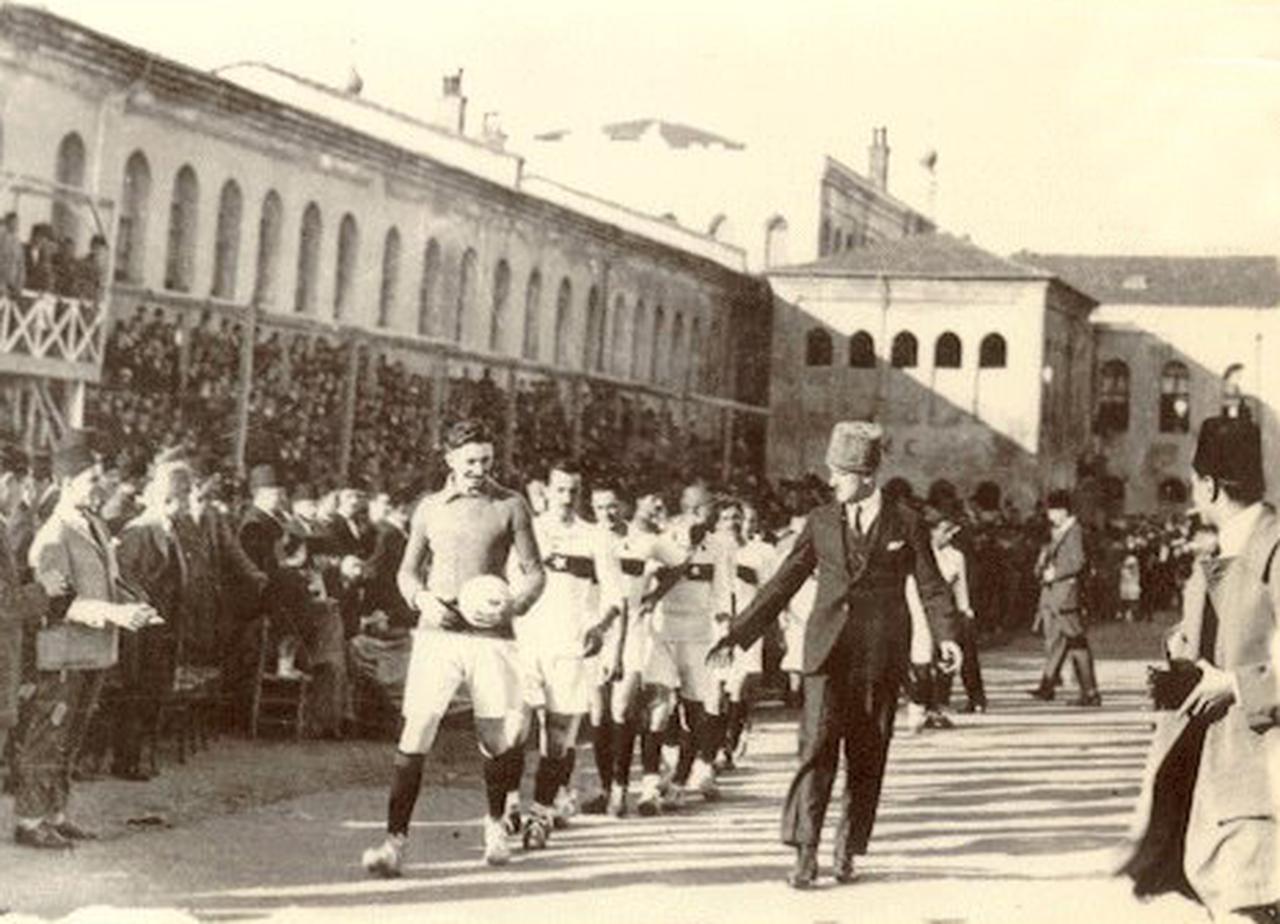 Turkish national football team in their first ever match against Romania in Taksim Stadium, Istanbul, Türkiye, Oct. 26, 1923. (Photo via Wikimedia)