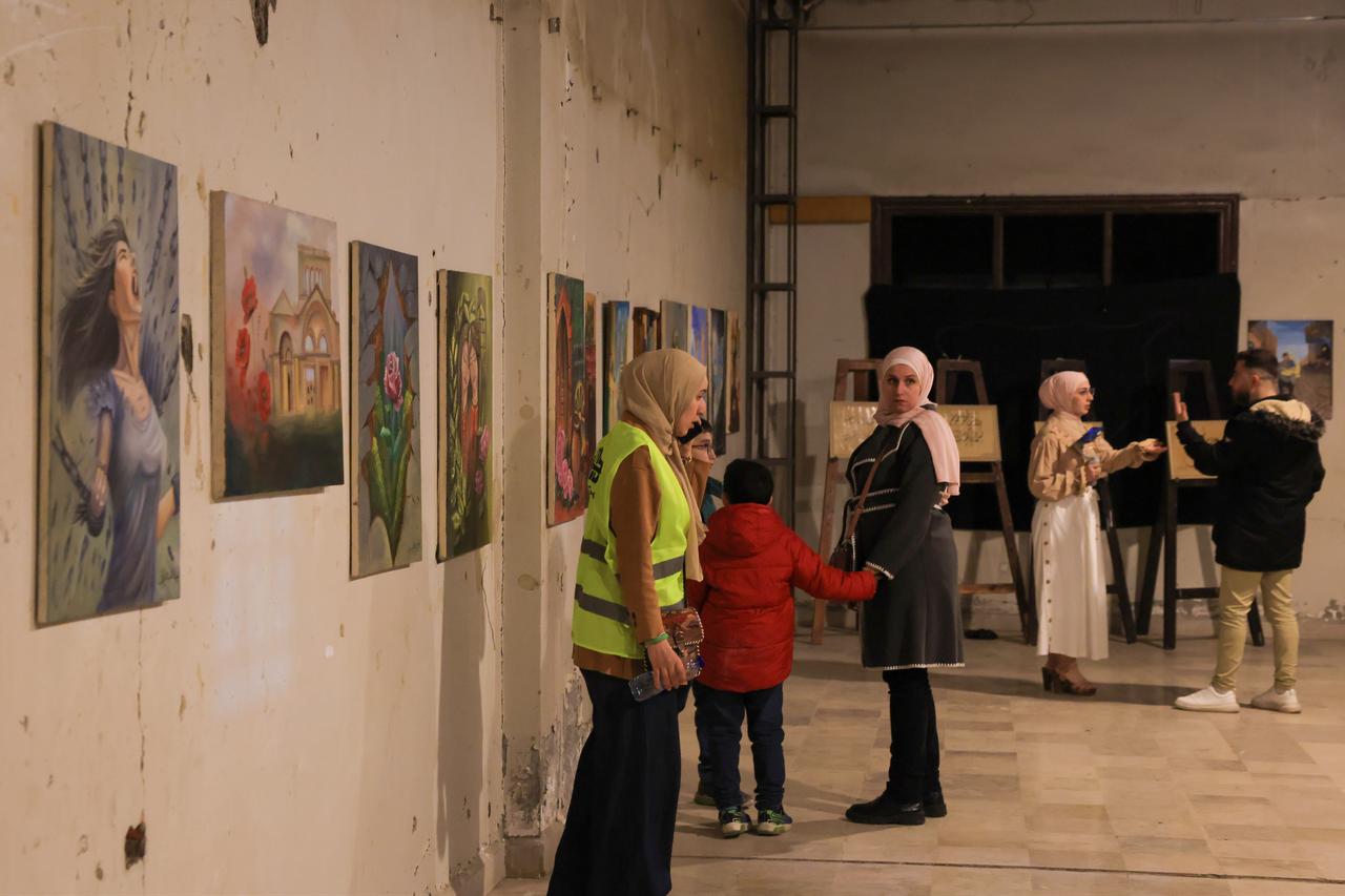 A view of the exhibition held at the historic Recep Pasha Mansion, featuring paintings created by individuals with speech impairments, as part of the revival of cultural activities including concerts, exhibitions, and theater performances following the fall of the Bashar al-Assad regime, in Aleppo Syria, Nov. 20, 2025. (AA Photo)