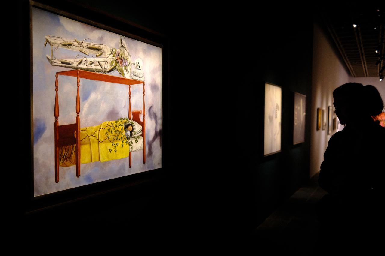 "El Sueno", a self-portrait by legendary Mexican artist Frida Kahlo, sold for $54.66 million in New York on Thursday, setting a new record for the price of a painting by a woman, the auction house Sotheby's said. (Photo by CHARLY TRIBALLEAU / AFP)