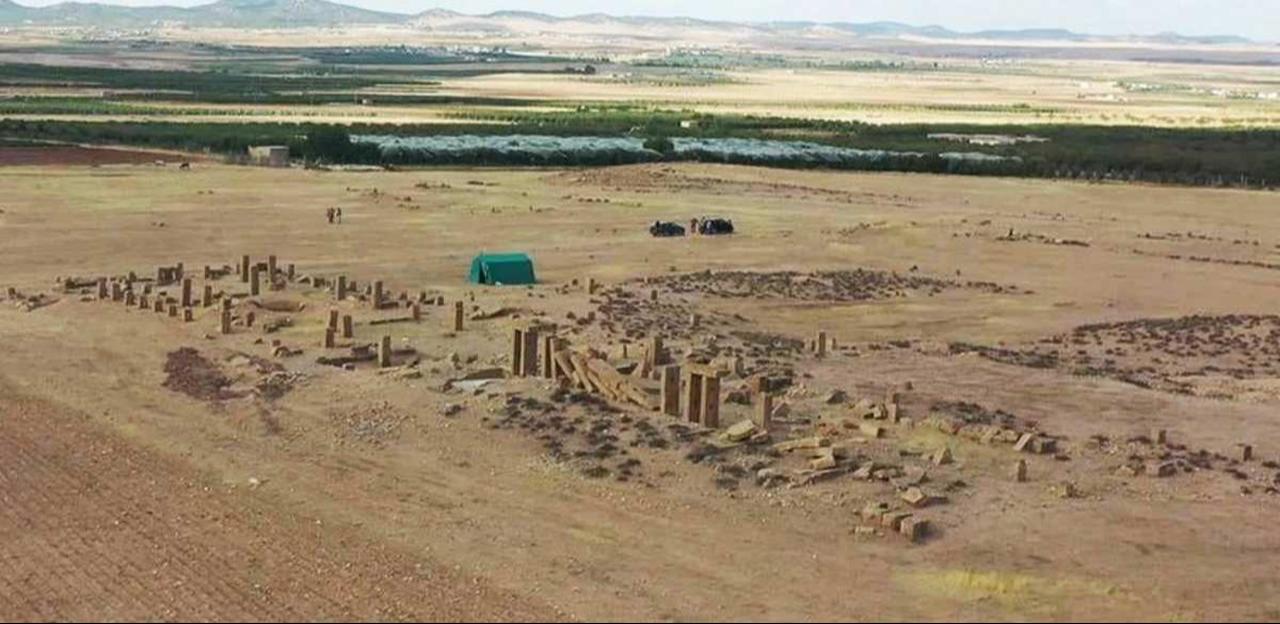 An aerial view of the archaeological remains at Henchir el Begar in central Tunisia, showing the layout of the monumental Roman olive oil production complex across the vast steppe landscape. (Photo via Ca’ Foscari University of Venice)