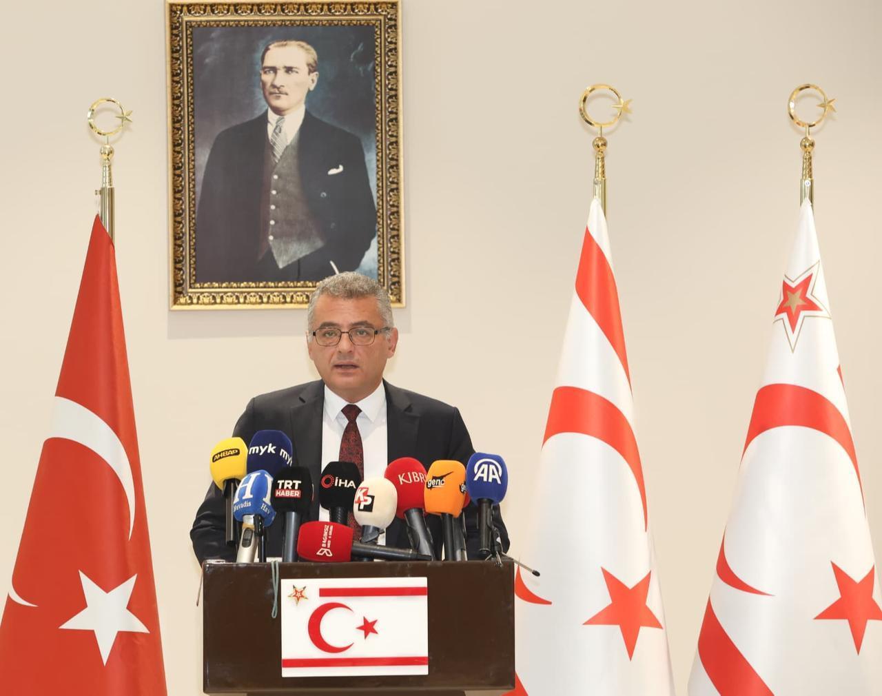 TRNC President Tufan Erhurman speaks during a press conference in Lefkosia, Turkish Republic of Northern Cyprus, November 20, 2025. (AA Photo)