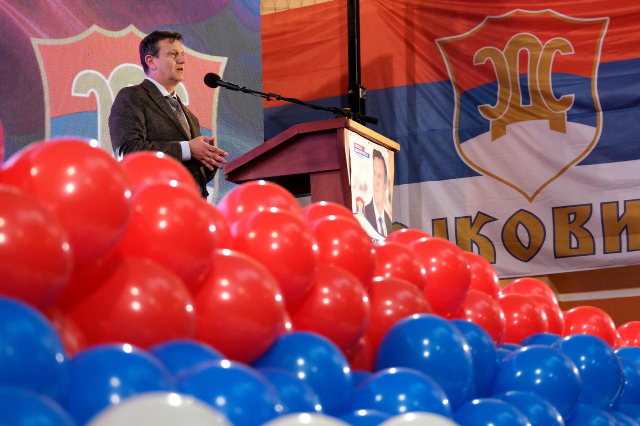 Branko Blanusa, the presidential candidate of the Serb Democratic Party (SDS), attending a pre-election rally in East Sarajevo on Nov. 17, 2025. (AFP Photo)