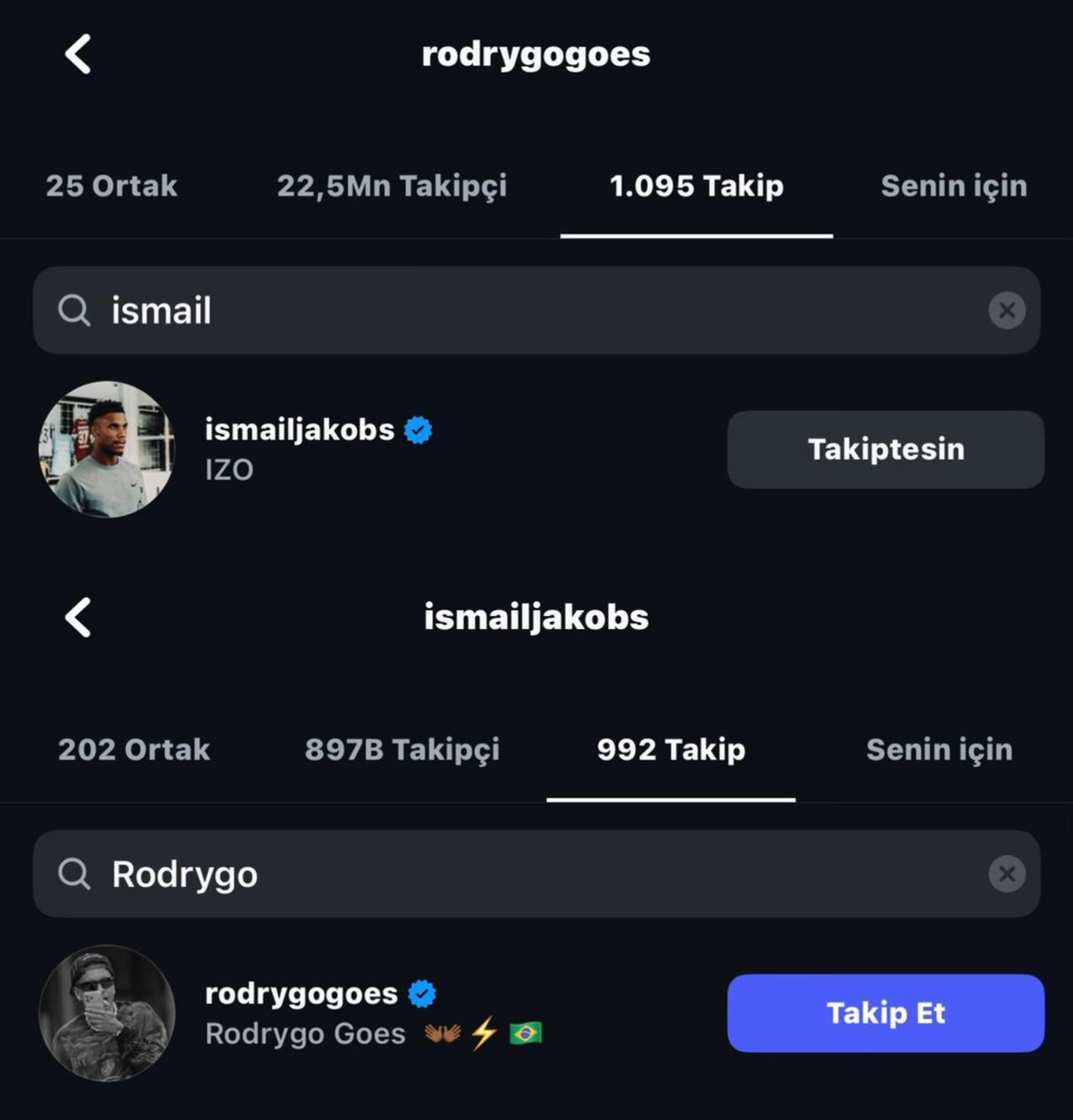 Screenshot shows Real Madrid’s Rodrygo sharing an Instagram story tagging Galatasaray’s Ismail Jakobs with Senegal and Cameroon flags, following their encounter during the Brazil–Senegal friendly in London, England, on November 15, 2025. (Screenshot via Instagram/rodyrgogoes)