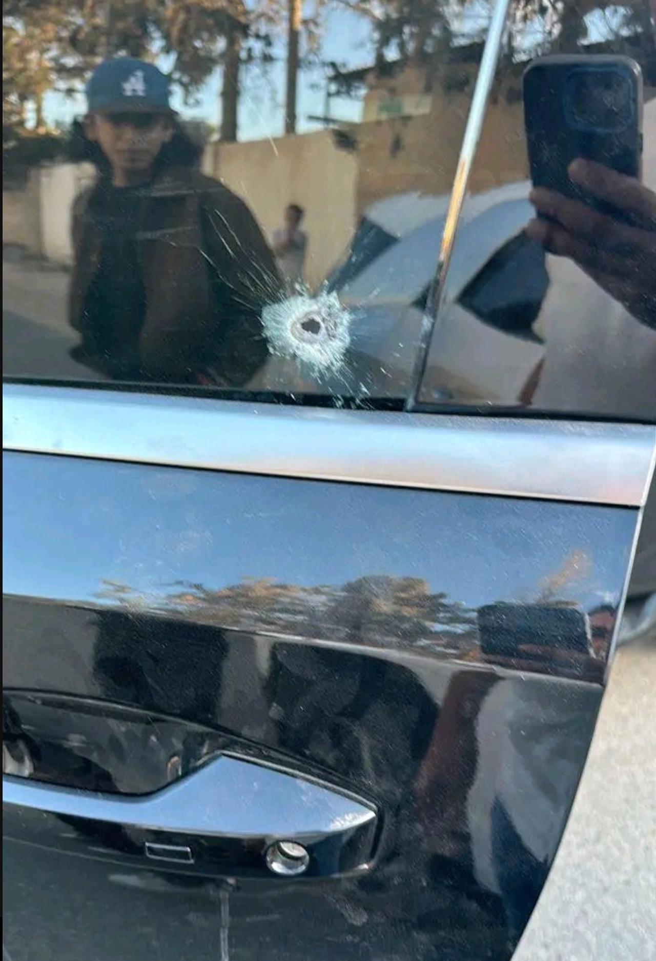 Bullet marks on the car windows (Photo via X \@DalalRaffa)