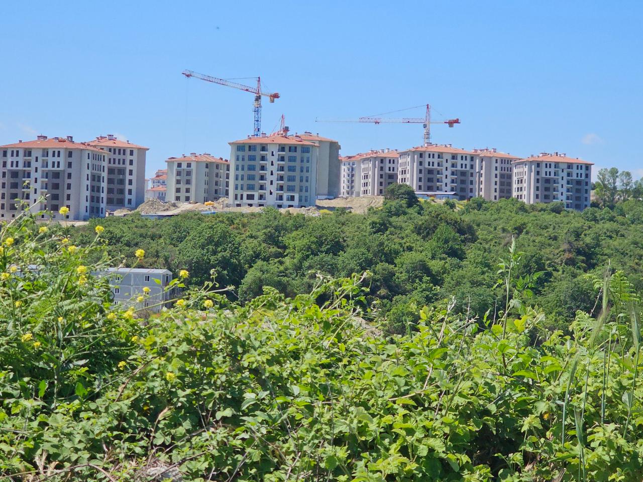 Newly built residential blocks rise on the hills of Arnavutkoy as part of TOKI’s large-scale housing developments near Baklali Village, Istanbul, Türkiye, Jun. 6, 2025. (Photo via X/@kuzeyormanlari)