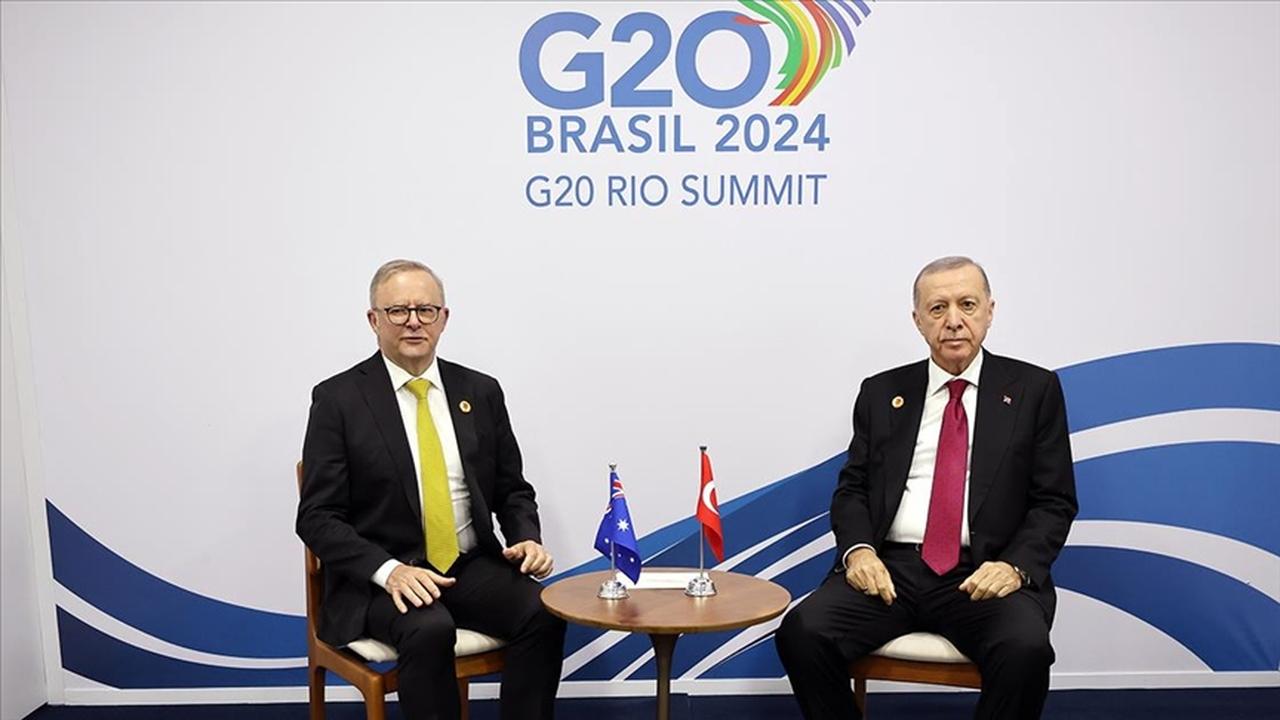 Australian Prime Minister Anthony Albanese sits with President Recep Tayyip Erdogan at G20 Summit in Rio de Janeiro, Brazil on 18 November, 2024. (AA Photo)