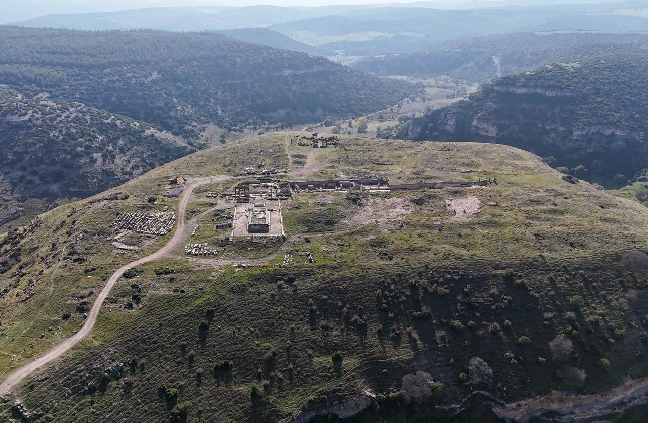 Aerial photo of Blaundos Ancient City. Usak, Türkiye, November 23, 2025. (AA Photo)