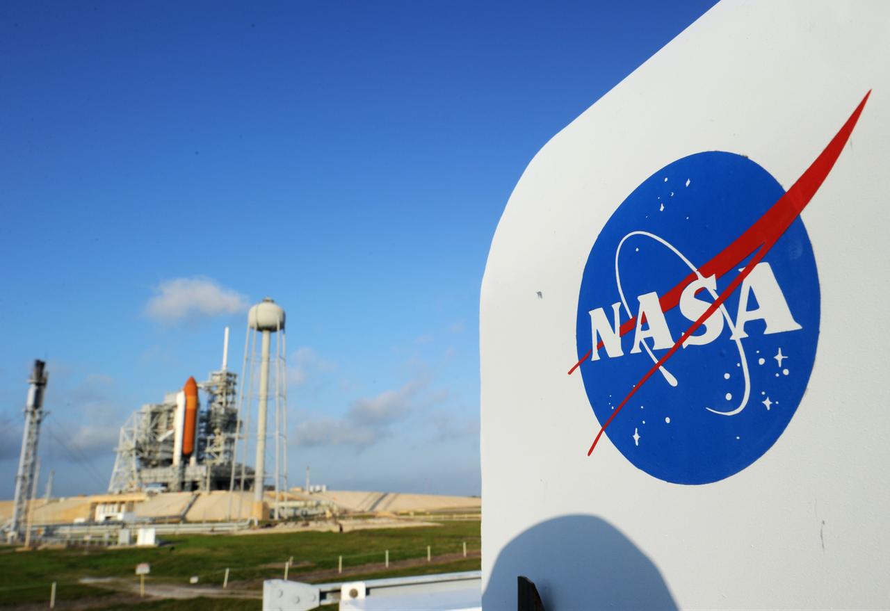 The NASA logo on a protective box for a camera near the space shuttle Endeavour at Kennedy Space Center in Florida, US on April 28, 2011. (AFP Photo)