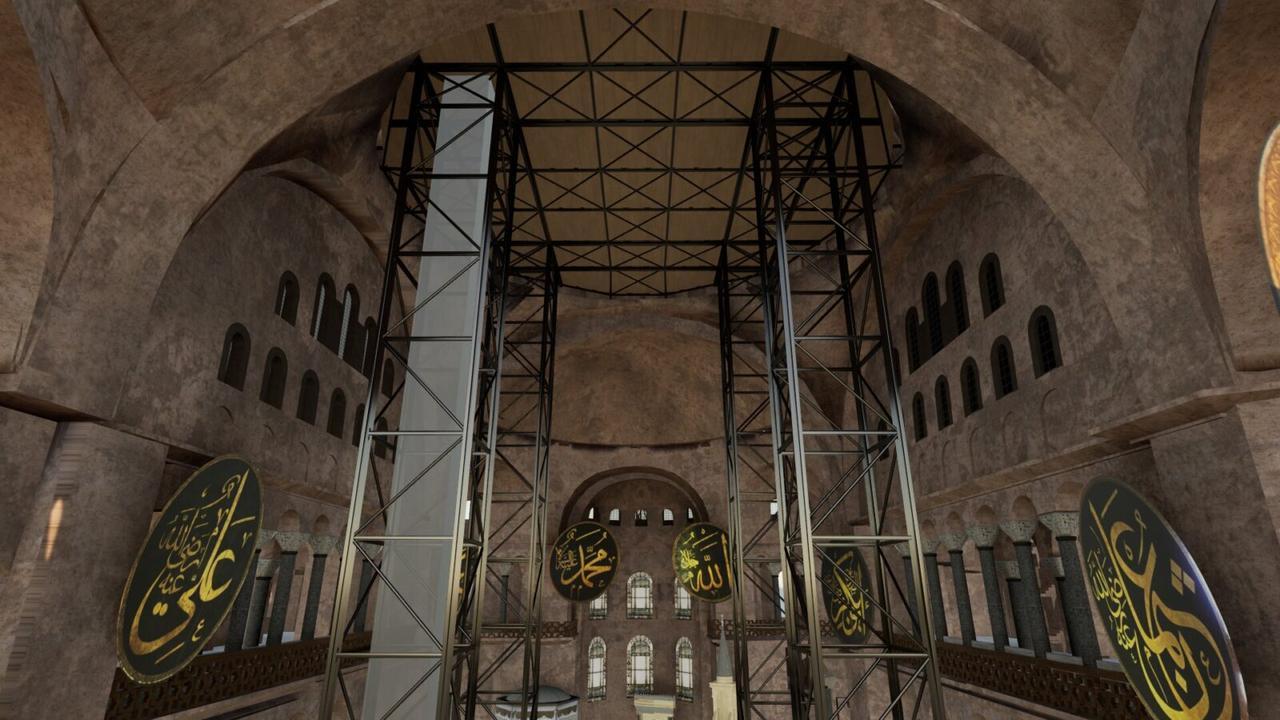 3D project illustration of the extensive dome restoration at Hagia Sophia Grand Mosque, Istanbul, Türkiye, April 14, 2025. (Photo via Ministry of Culture and Tourism