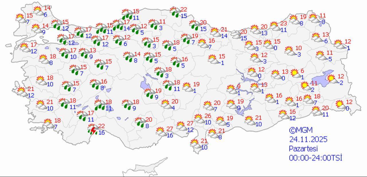 November 24 - Weather Forecast (Türkiye's Meteorological Service)