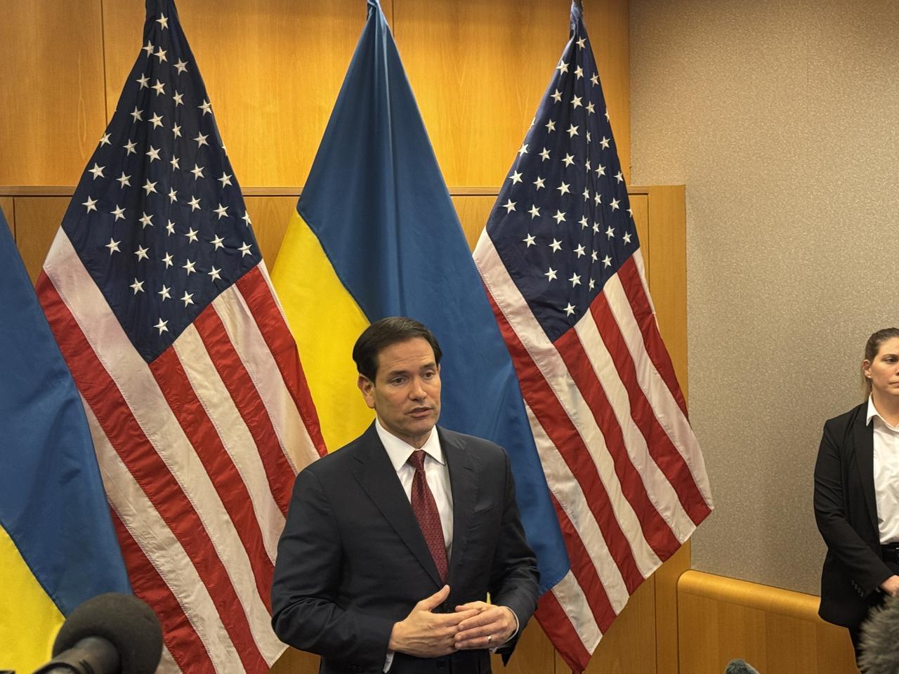 US Secretary of State Marco Rubio held second press briefing in the US mission in Geneva, Switzerland on Nov. 23, 2025. (AA Photo)