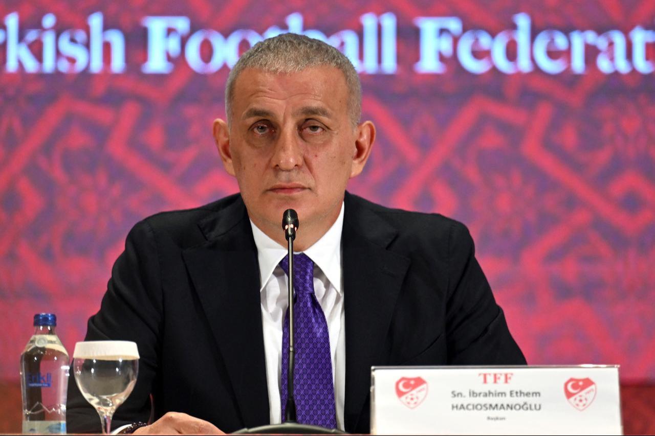 Turkish Football Federation President Ibrahim Haciosmanoglu addresses the media during a press conference on the federation’s betting investigation in Riva, Istanbul, Türkiye, November 24, 2025. (AA Photo)