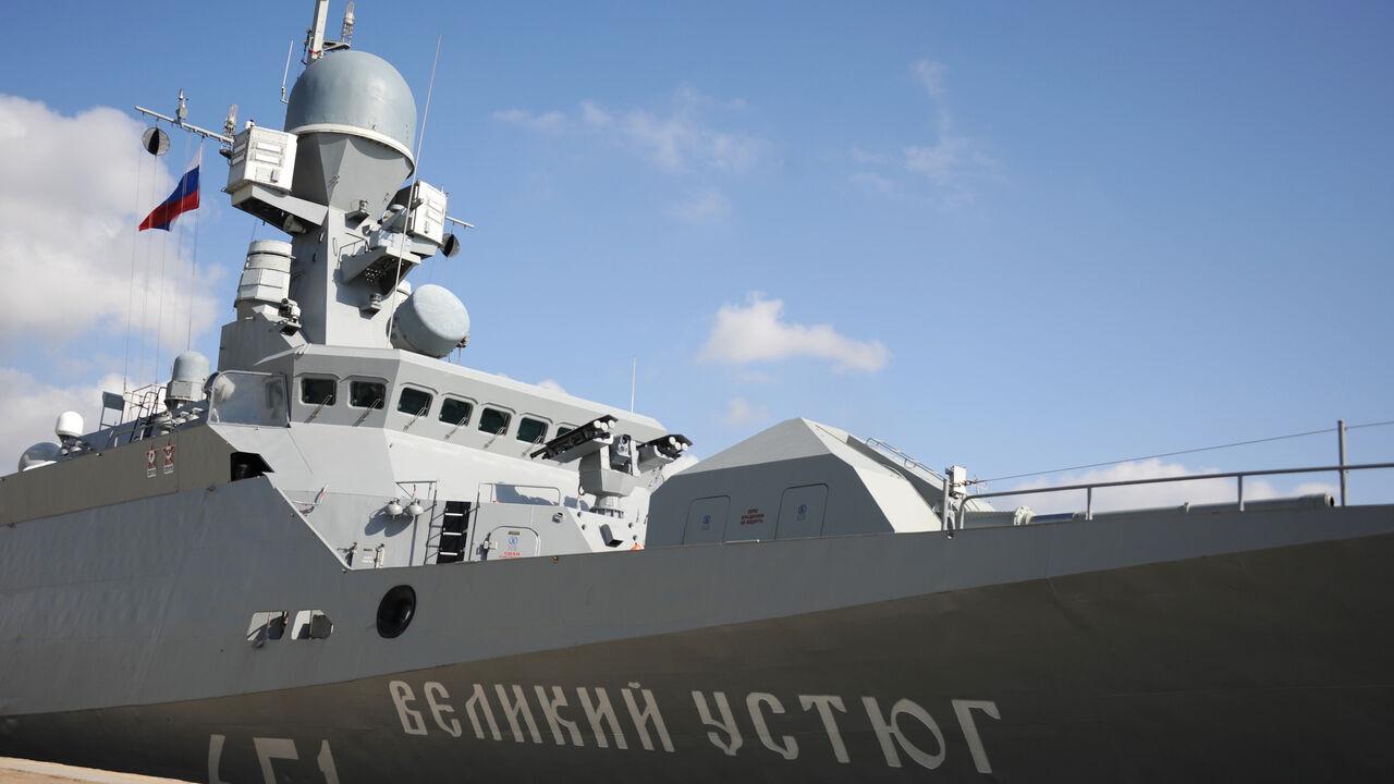 Russian corvette Velikiy Ustyug at the Russian naval base in the Syrian Mediterranean port of Tartus on Sept. 26, 2019. (AA Photo)