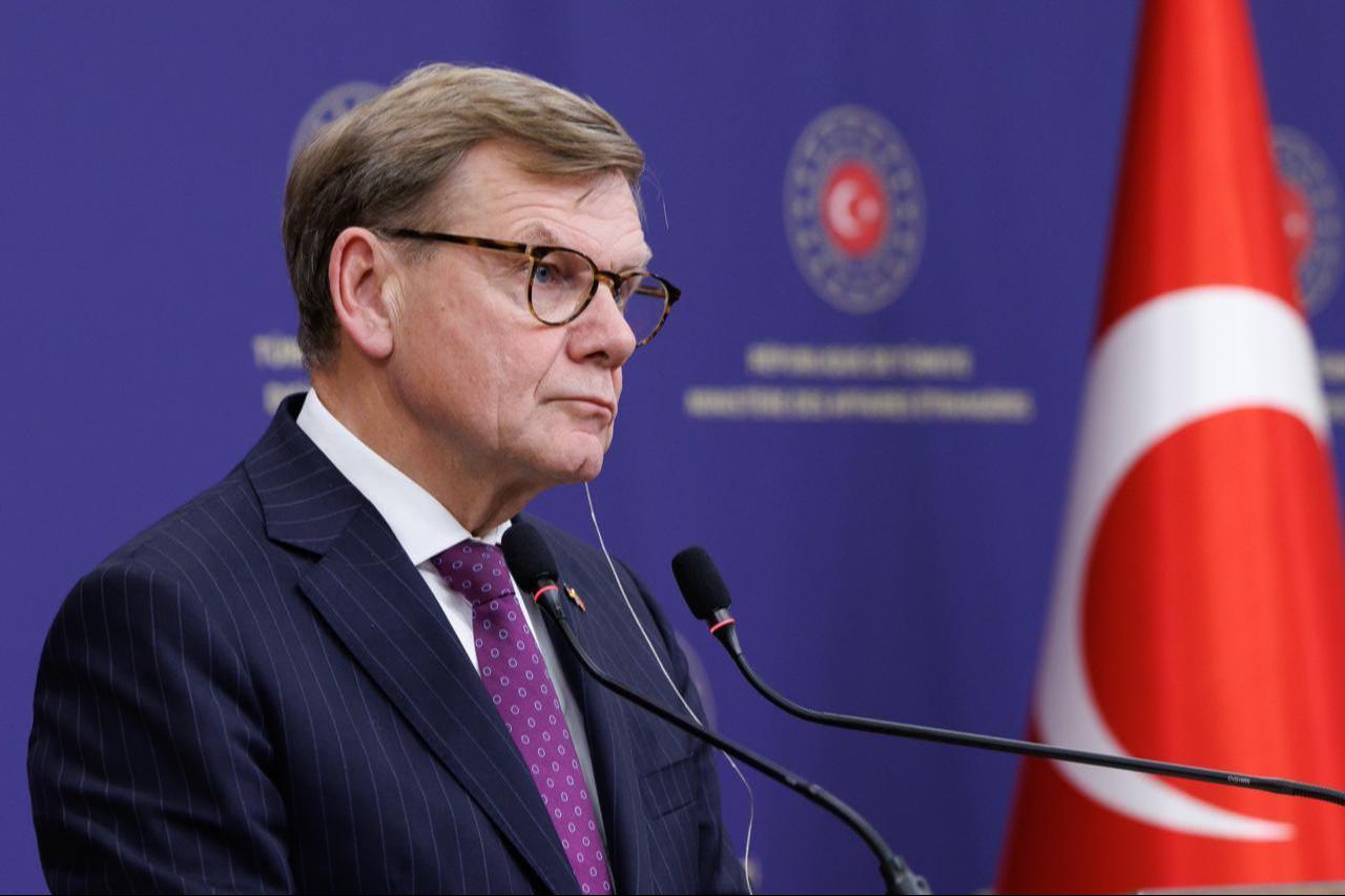 Turkish Foreign Minister Hakan Fidan (not seen), German Foreign Minister Johann Wadephul hold a joint press conference following their meeting at the Turkish Ministry of Foreign Affairs in Ankara, Türkiye on Oct. 17, 2025. (AA Photo)