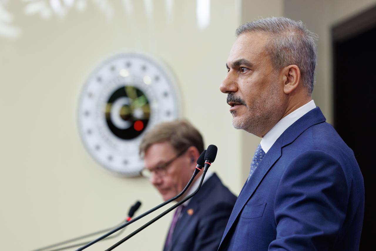 Foreign Minister Hakan Fidan (R), German Foreign Minister Johann Wadephul (L) hold a joint press conference following their meeting in Ankara, Türkiye, Oct. 17, 2025. (AA Photo)