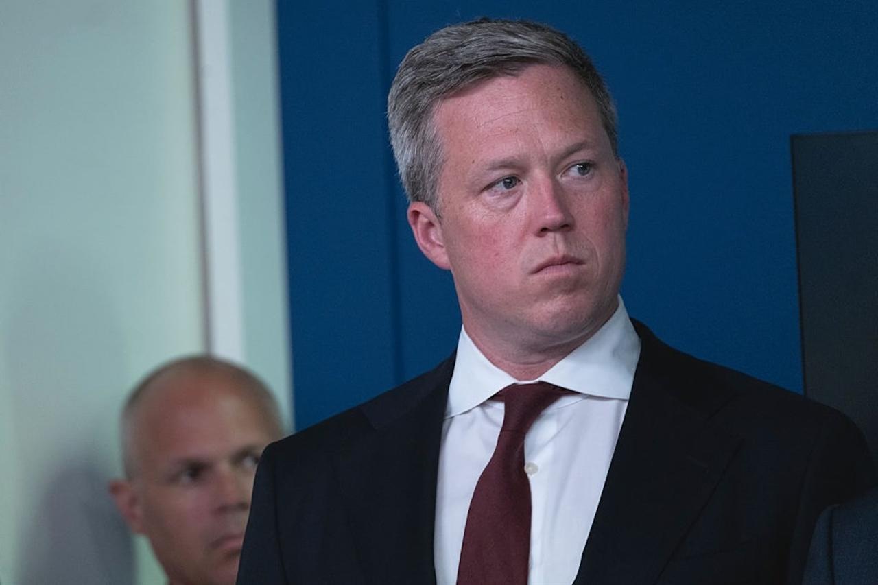 Army Secretary Dan Driscoll listens to President Donald Trump speak to reporters in the James Brady Press Briefing Room at the White House in Washington, U.S. on Aug. 11, 2025.  (AFP Photo)