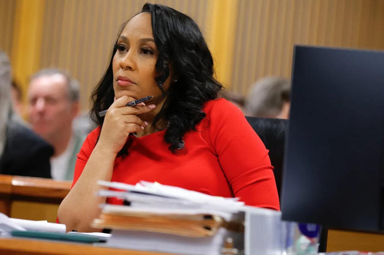 Fulton County District Attorney Fani Willis listens during the final arguments in her disqualification hearing at the Fulton County Courthouse in Atlanta, Georgiaon March 1, 2024. (AFP Photo)