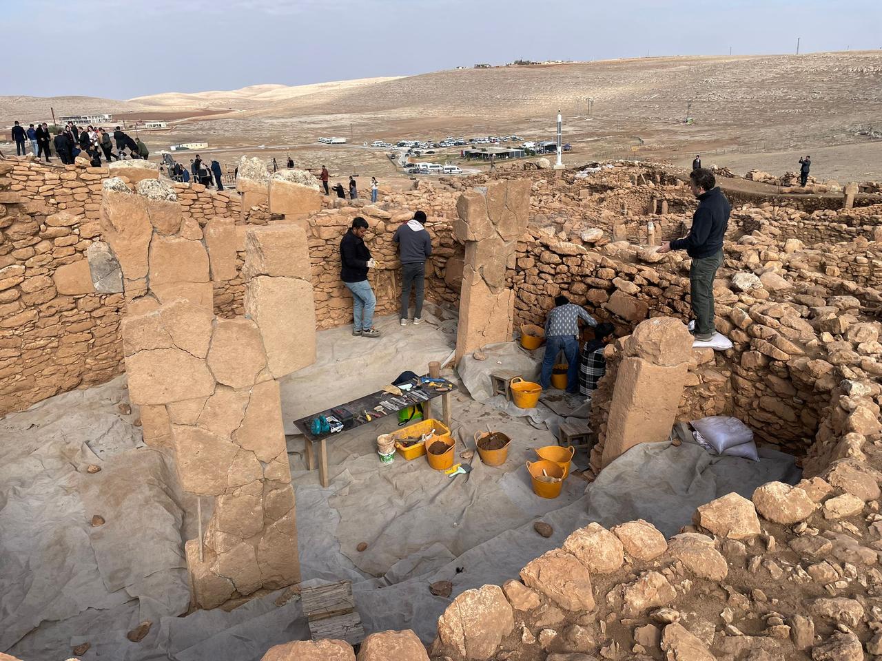 Ongoing restoration efforts inside a Neolithic structure at Karahantepe, where conservation teams are stabilising architectural elements as part of the Tas Tepeler Project. (Photo by Koray Erdogan/Türkiye Today)