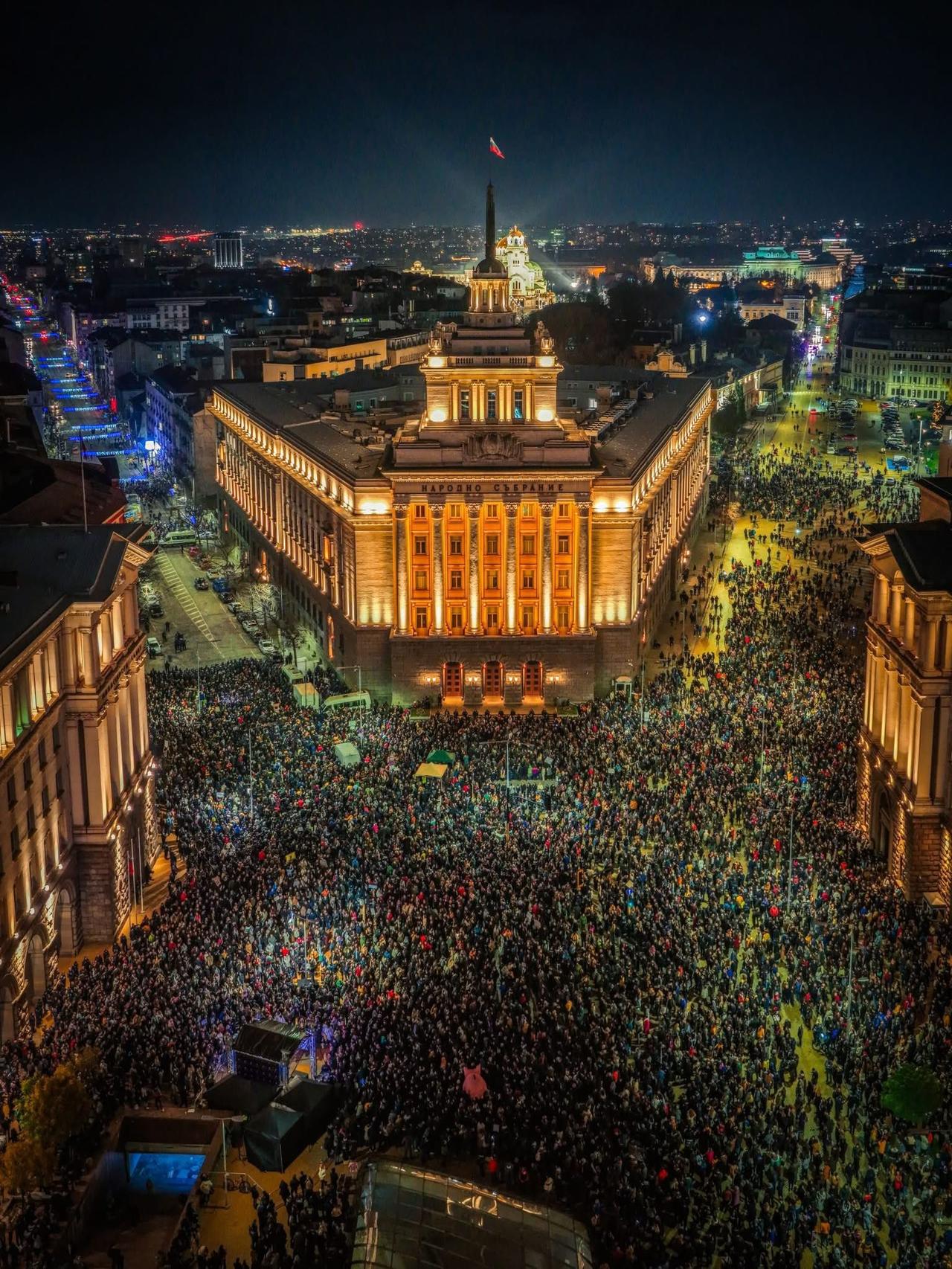 Hundreds of protesters in downtown Sofia, Bulgaria on Nov. 26, 2025. (Photo via X/@@Al_Stoyanov)