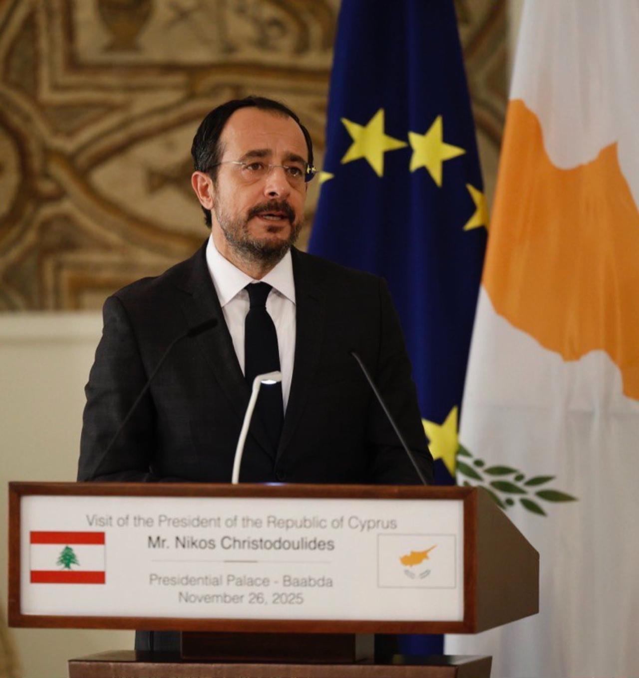 Lebanese President Joseph Aoun signed the maritime border demarcation agreement with Greek Cypriot leader Nikos Christodoulides, Beirut, Lebanon on Nov. 26, 2025. (Photo via X/Christodulides)