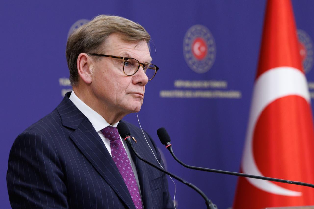Turkish Foreign Minister Hakan Fidan (not seen), German Foreign Minister Johann Wadephul hold a joint press conference following their meeting at the Turkish Ministry of Foreign Affairs in Ankara, Türkiye on Oct. 17, 2025. (AA Photo)