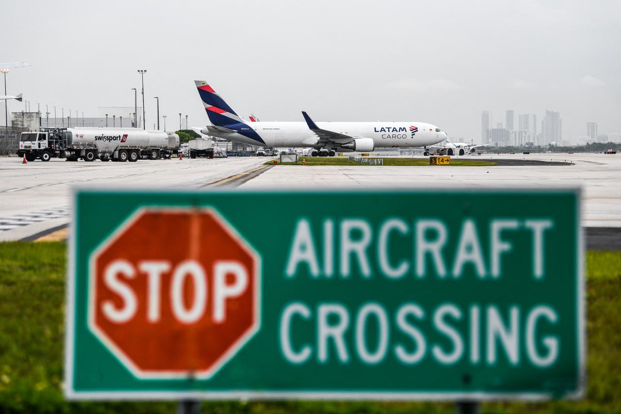 An Latam Cargo plane prepares to take off from the Miami International Airport in Miami, on June 16, 2021. (AFP File Photo)