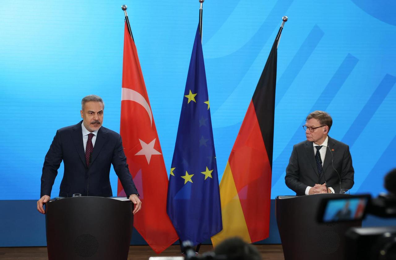Turkish Foreign Minister Hakan Fidan holds a joint press conference with his German counterpart Johann David Wadephul in Berlin, Germany on Nov. 28, 2025. (AA Photo)