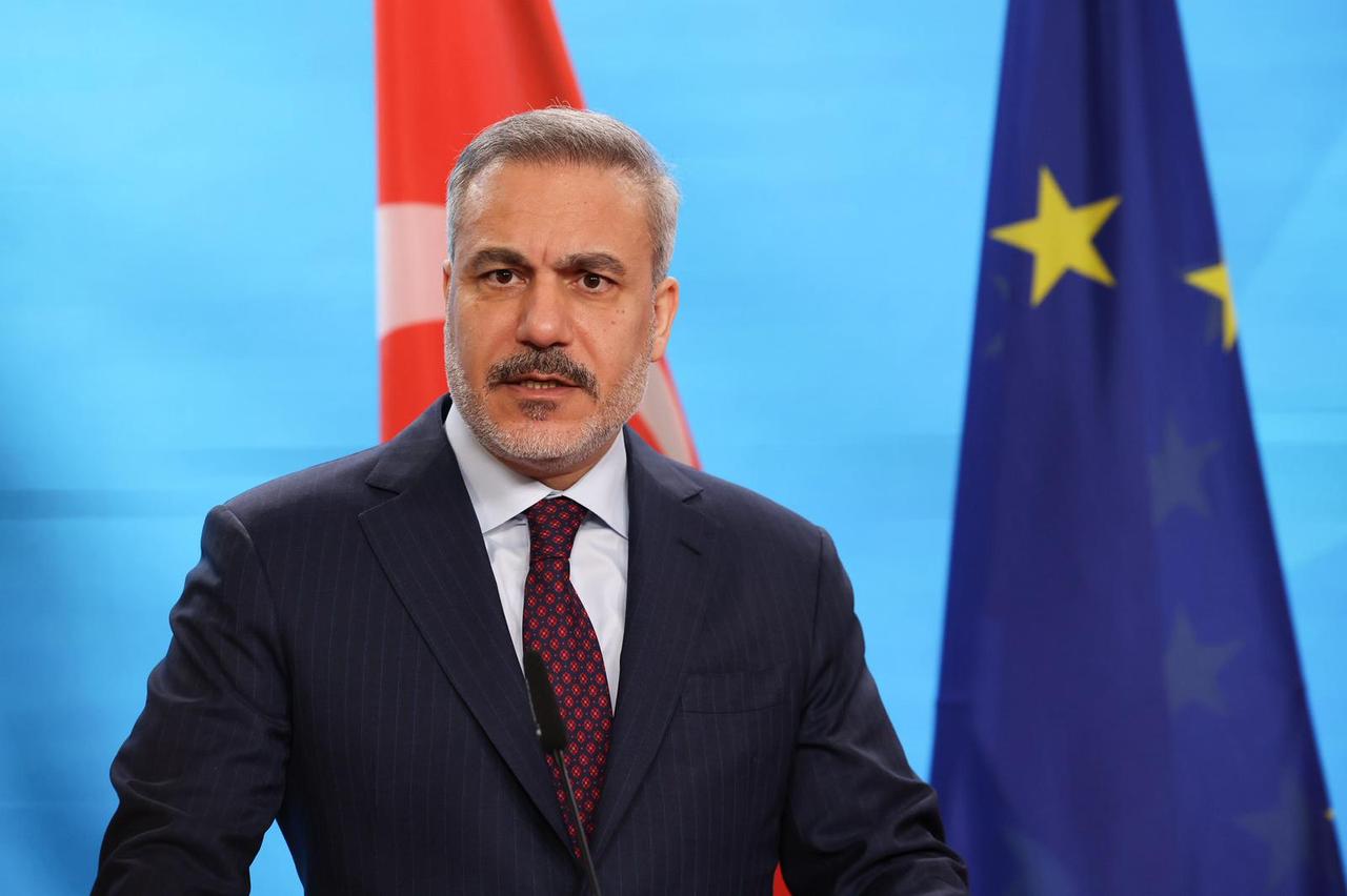 Turkish Foreign Minister Hakan Fidan and his German counterpart Johann David Wadephul (not seen) hold a joint press conference in Berlin, Germany on Nov. 28, 2025. (AA Photo)