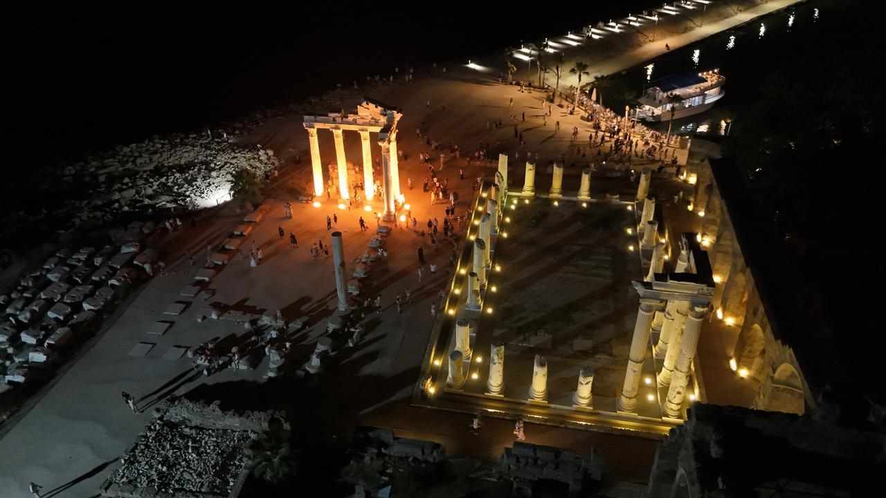 A view of the ancient city of Side in the night. Antalya, Türkiye, August 7, 2025. (AA Photo)