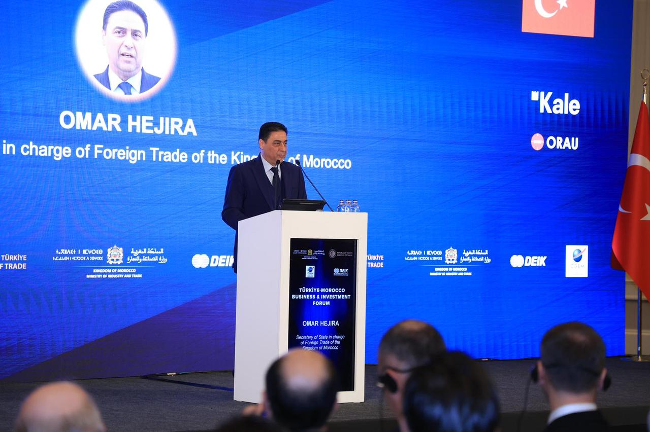 Omar Hejira, Secretary of State in charge of Foreign Trade of the Kingdom of Morocco, speaks at the Türkiye–Morocco Business and Investment Forum in Istanbul, Türkiye, November 28, 2025. (Courtesy of DEIK)
