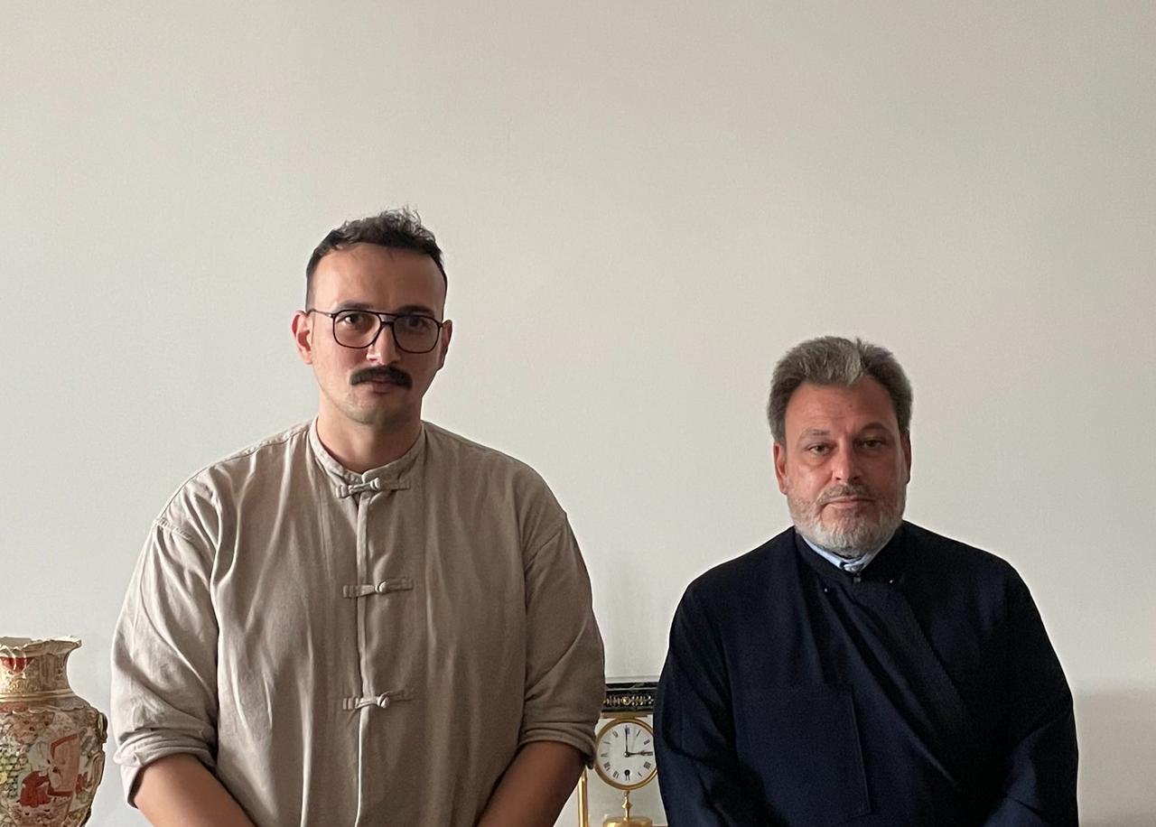 Koray Erdogan with Bishop Kassianos of Aravissos, Abbot of the Aya Triada Monastery, during the exclusive interview inside the Seminary, Istanbu, Türkiye, Oct. 25, 2025. (Photo by Koray Erdogan/Türkiye Today)
