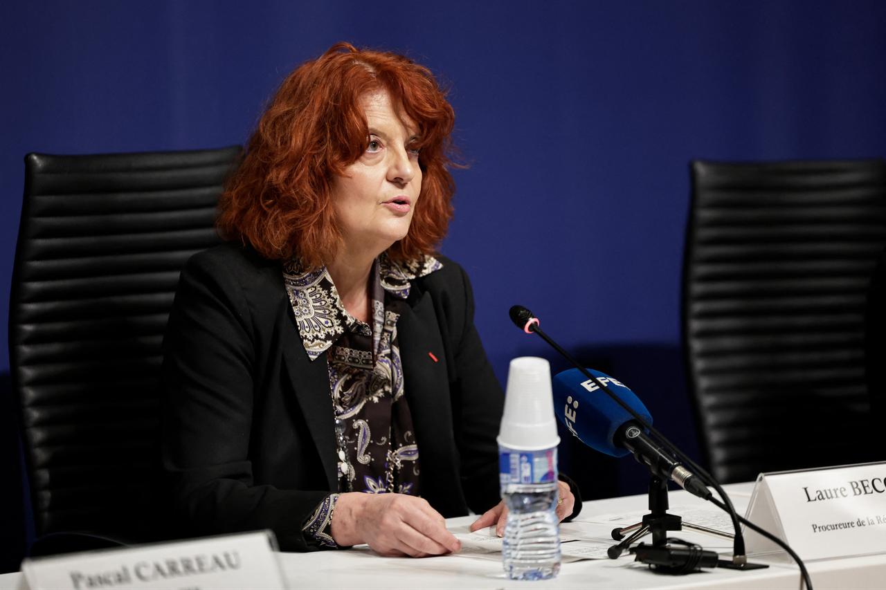 Paris State Prosecutor Laure Beccuau, with France’s anti-gang unit (BRB) and the Central Office for Combating Trafficking in Cultural Property (OCBC), holds a press conference regarding the judicial investigation into the Louvre jewelry heist. Paris, France, October 29, 2025. (AFP Photo)