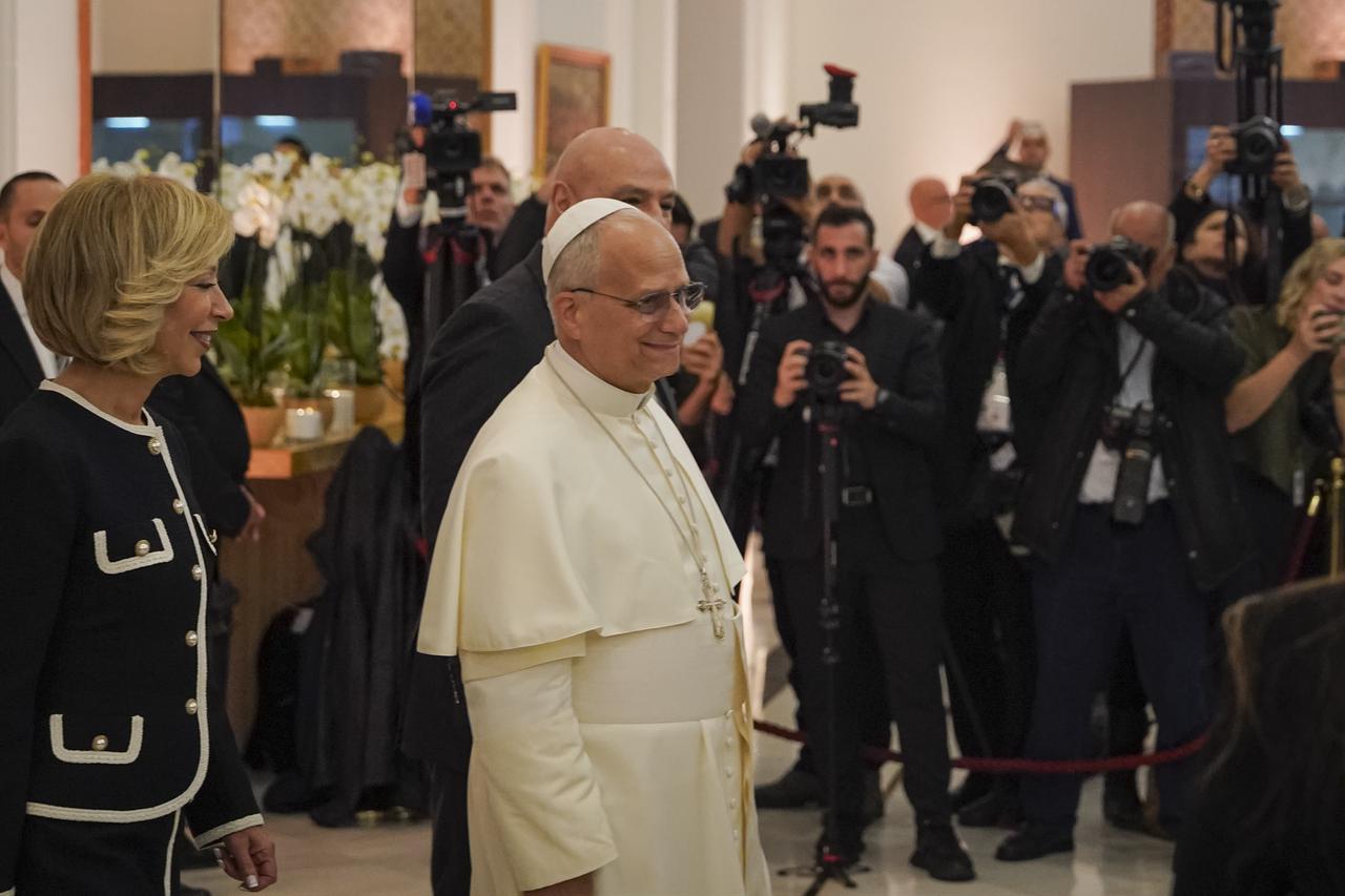 Head of Vatican State Pope Leo XIV attends an event held at Baabda Presidential Place during the second stop of his first overseas trip on November 30, 2025 in Beirut, Lebanon. (AA Photo)