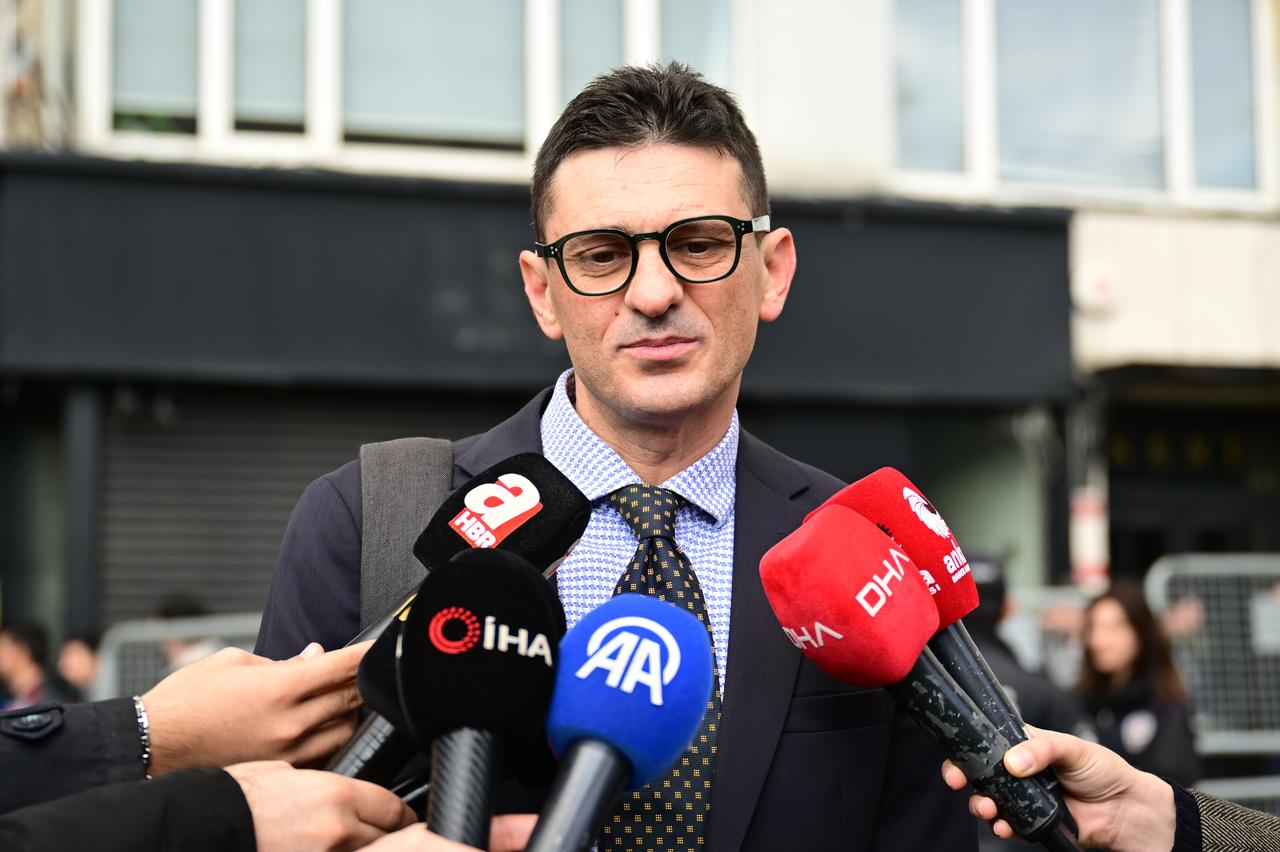 Andrea Minguzzi, the father of Ahmet Minguzzi who was killed in a stabbing attack in Kadikoy, speaks during a press conference after he meets with Pope Leo XIV (not seen) during his official visit in Istanbul, Türkiye on November 30, 2025. (AA Photo)