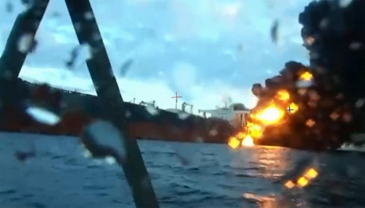 This video grab taken from images released by the Security service of Ukraine (SBU) shows smoke rising from a cargo ship on fire in the Black Sea off the Turkish coast, accessed on Nov. 29, 2025 (Security service of Ukraine HO / AFP Photo)