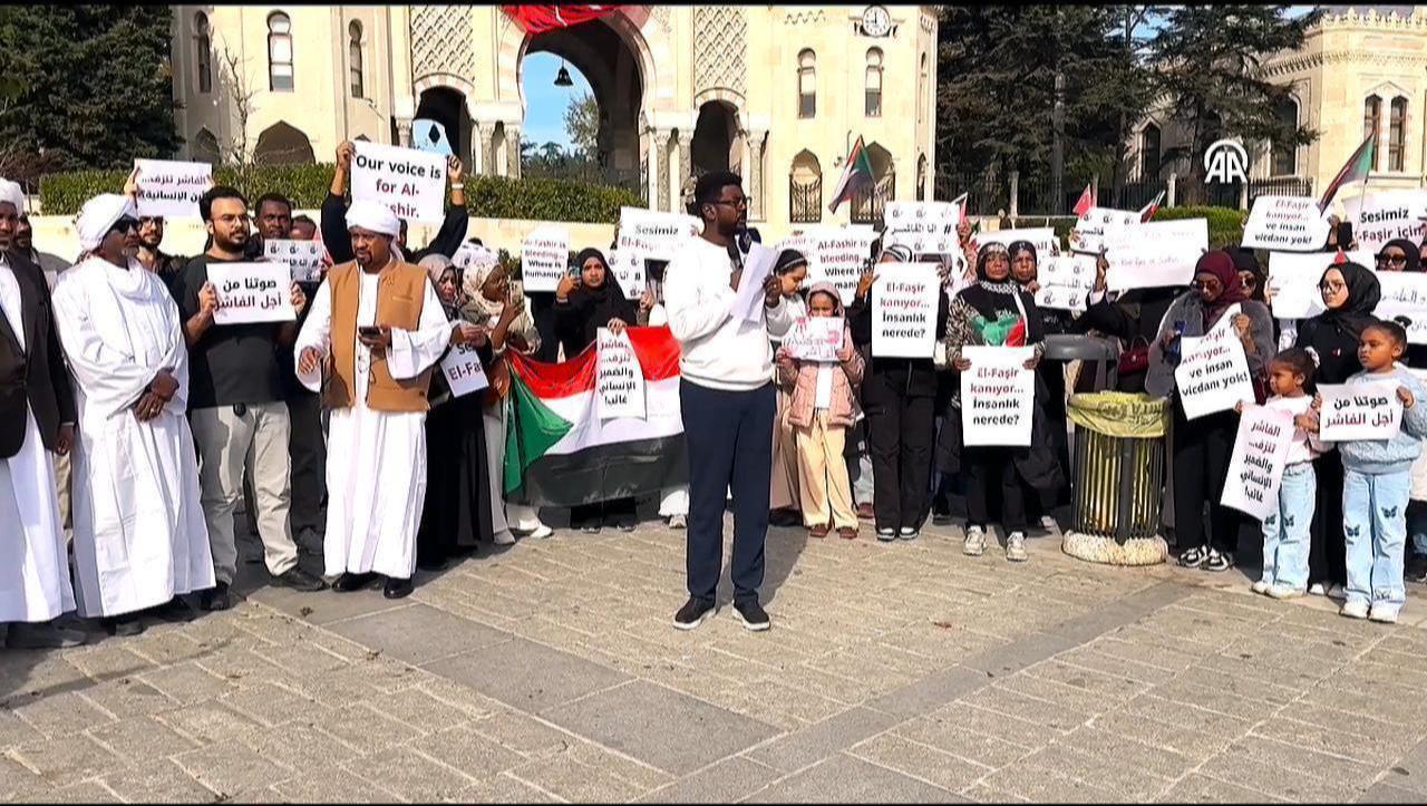 Nagi El-Kershabi, a spokesperson for the Sudanese community,  attends a demonstration held to show solidarity over the humanitarian crisis in Sudan, Istanbul’s Beyazit Square on Nov. 2, 2025. (AA Photo)