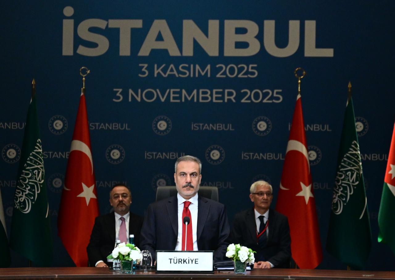 Turkish Foreign Minister Hakan Fidan hosts a meeting on Gaza held at a hotel in Istanbul, Türkiye on Nov. 3, 2025. (AA Photo)