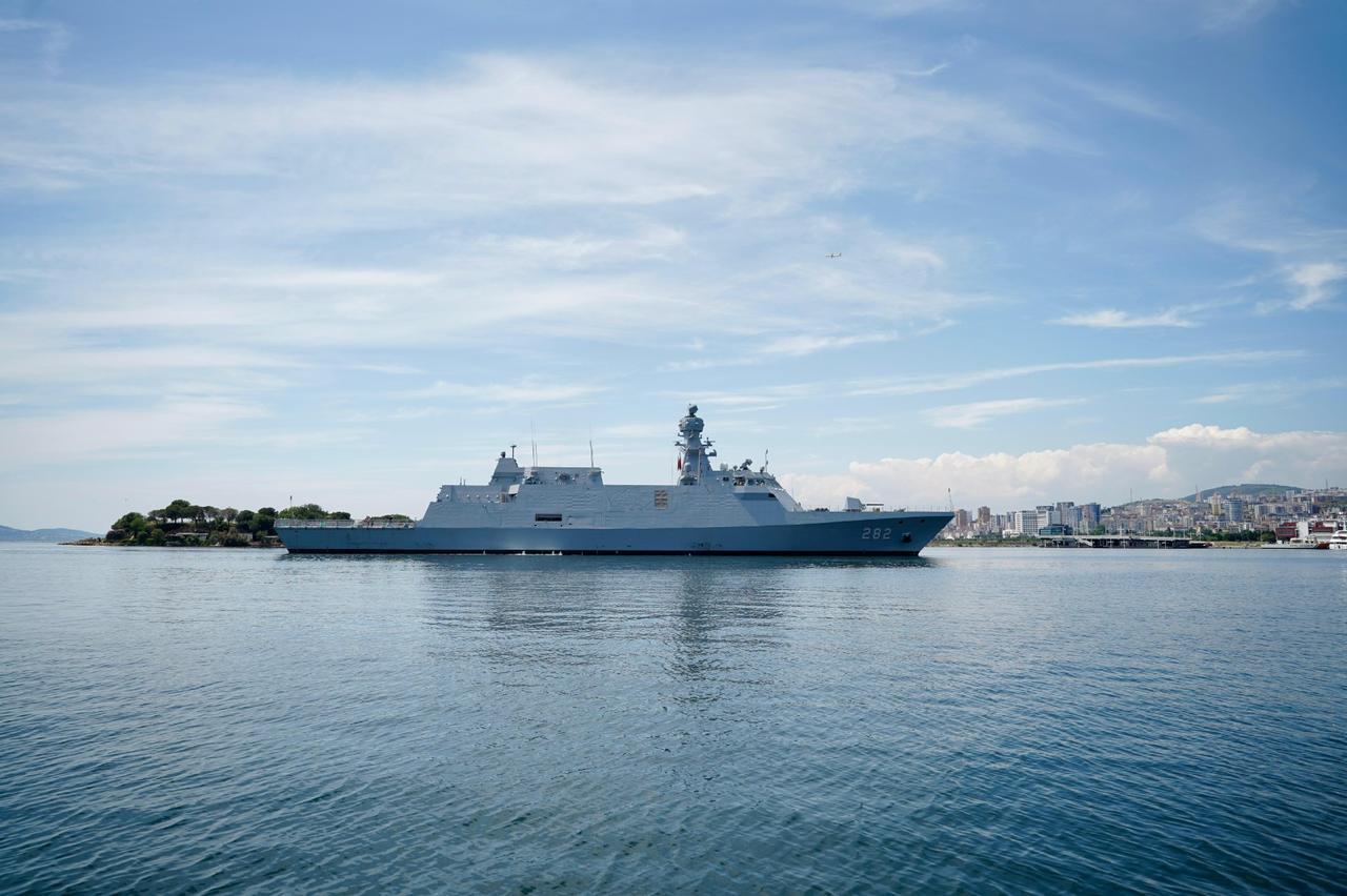 Pakistan Navy corvette PN KHAIBAR (F-282) at sea trials at Istanbul Naval Shipyard on 29 May, 2025. (Photo via X @tcsavunma)