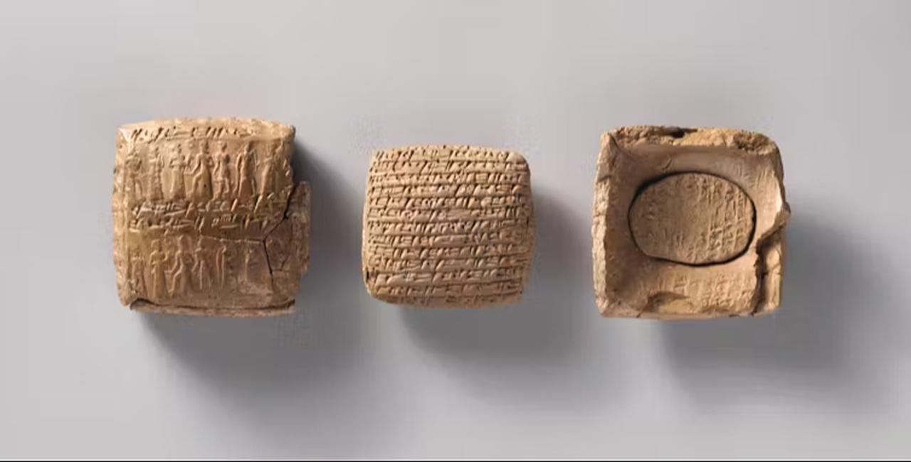 Clay envelope and tablets from Kultepe-Kanesh, signed twice with the seal of Ashur-muttabbil. (Image via Metropolitan Museum of Art)