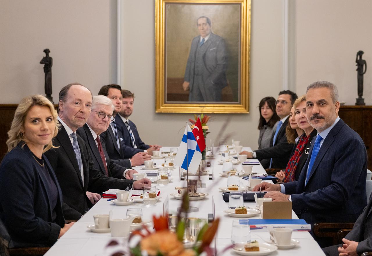 Foreign Minister Hakan Fidan meets with Speaker of the Finnish Parliament (Eduskunta) Jussi Halla-aho during his official visit to Helsinki, Finland, on Nov. 5, 2025. (AA Photo)