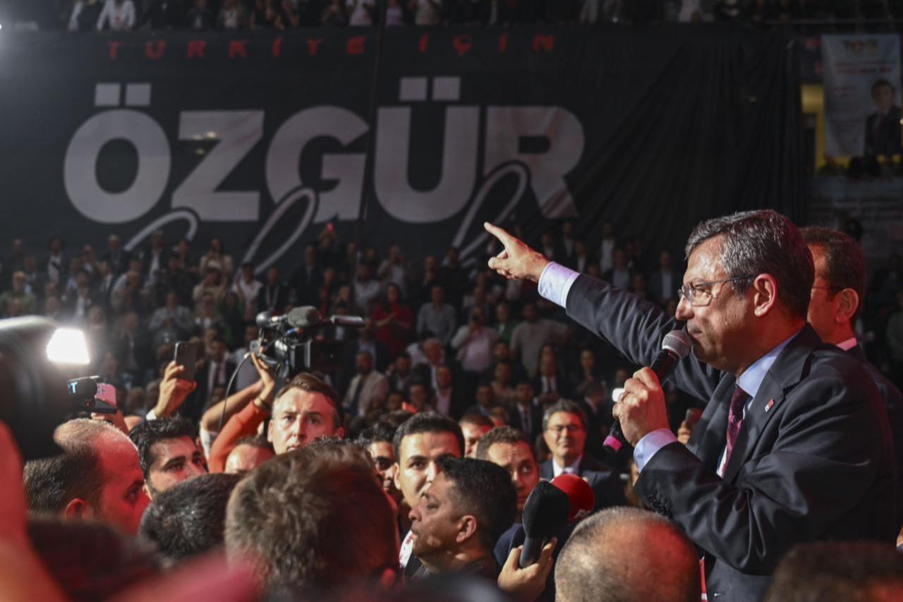 Then-newly elected Republican Peoples Party (CHP) chairman Ozgur Ozel makes a speech after results announced at Ankara Sports Hall in Ankara, Türkiye on Nov. 5, 2023. (AA Photo)