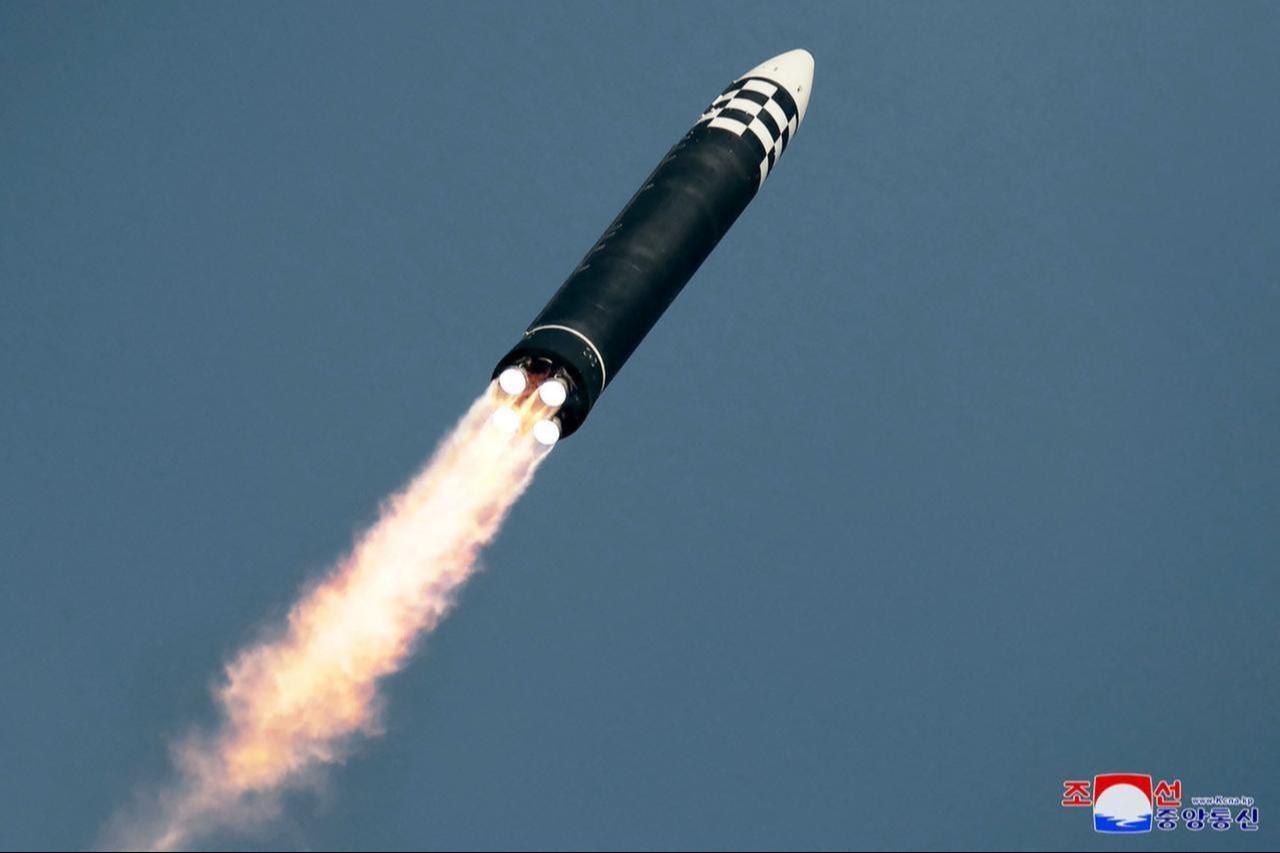 The test launch of a new type of intercontinental ballistic missile (ICBM) Hwasongpho-17 of North Koreas strategic forces in an undisclosed location in North Korea, on March 24, 2022. (Photo by KCNA VIA KNS/AFP)