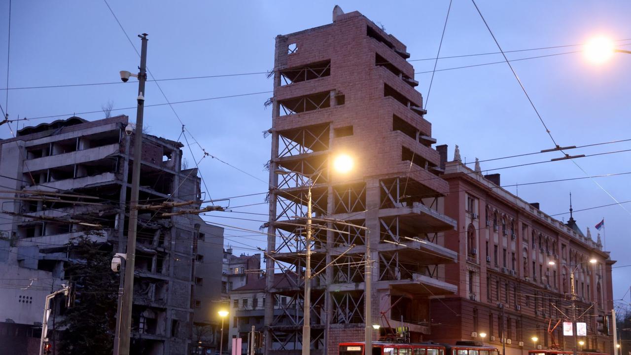 Photo shows former Yugoslav military HQ in Belgrade, hit during 1999 NATO bombing of Yugoslavia, accessed on Nov. 5, 2025. (Photo via Balkaninsight.com)