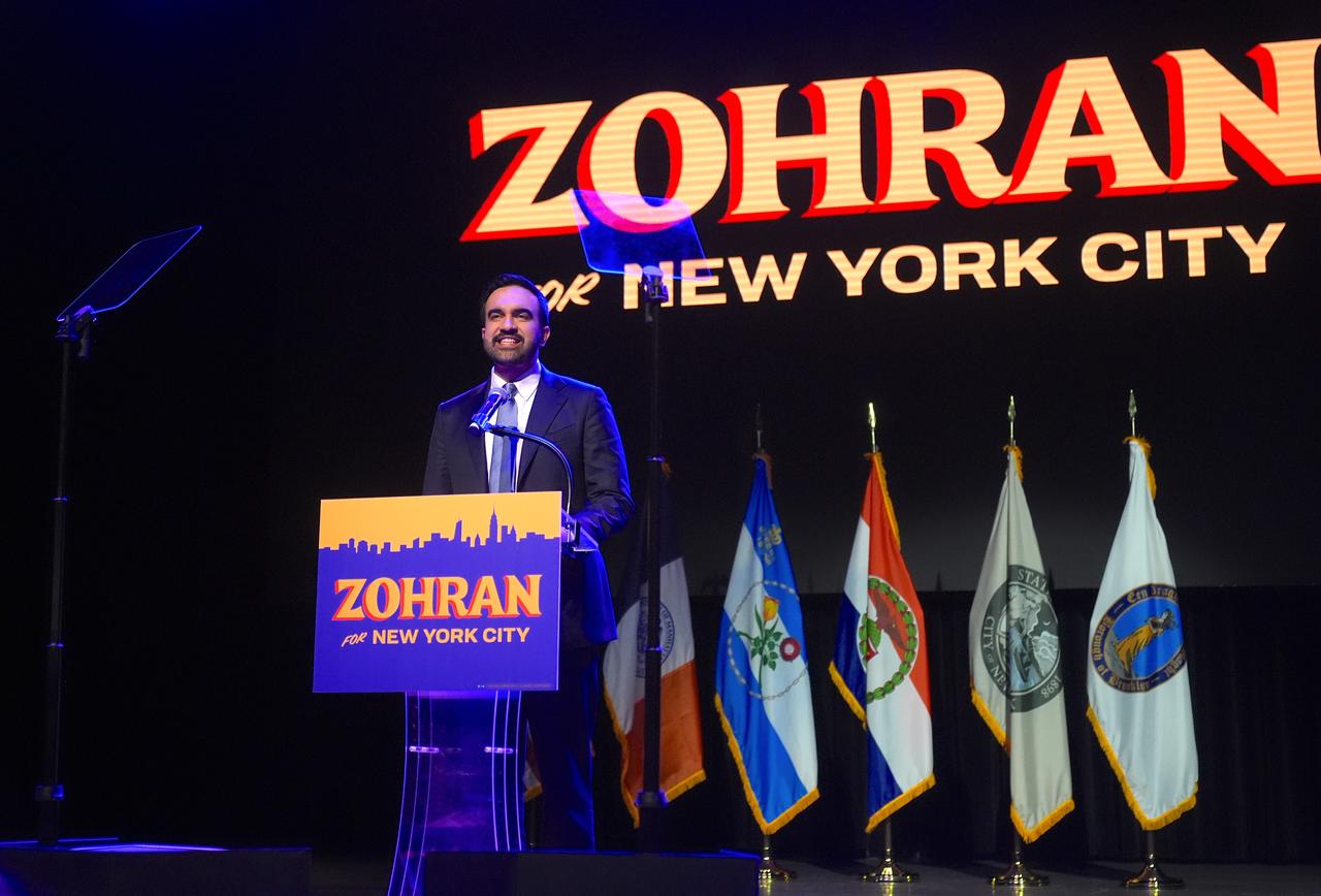 Zohran Mamdani, the mayor-elect of New York City, addressed his supporters after the historic mayoral election victory on Tuesday night, in New York City, United States, Nov. 4, 2025. (AA Photo)