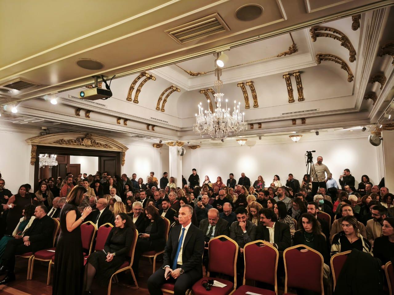 Audience members gather inside the historic Sismanoglio Megaro for the tribute event marking the 100th anniversary of Mikis Theodorakis’ birth, Nov. 5, 2025. (Photo via Press Office of the Consulate General of Greece in Istanbul)