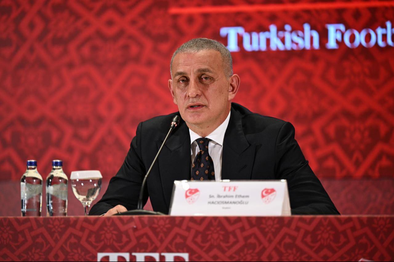 Turkish Football Federation (TFF) President Ibrahim Haciosmanoglu speaks during a press conference in Istanbul, Türkiye, October 27, 2025. (AA Photo)