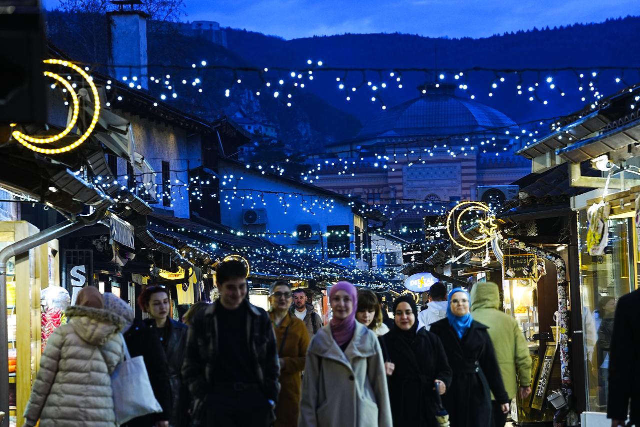 Various parts of Bascarsija, old historical bazaar, are decorated with lights with moon and star figures ahead of Ramadan, in capital Sarajevo, Bosnia and Herzegovina on February 26, 2025. (AA Photo)
