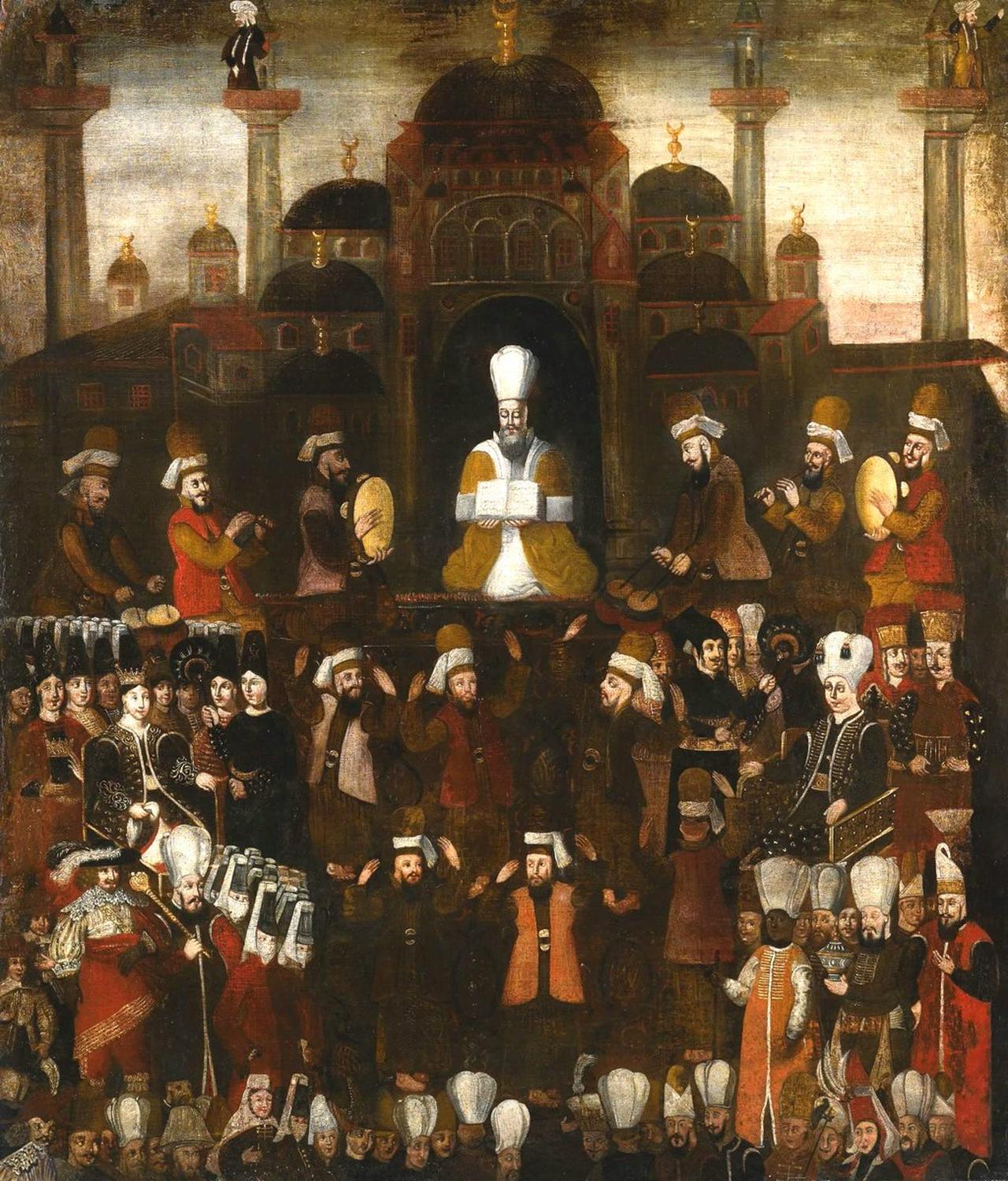 The enthronement ceremony of Sultan Osman II in front of Hagia Sophia, painted by a European artist accompanying the Austrian ambassador, 17th c. (Image via Wikimedia)