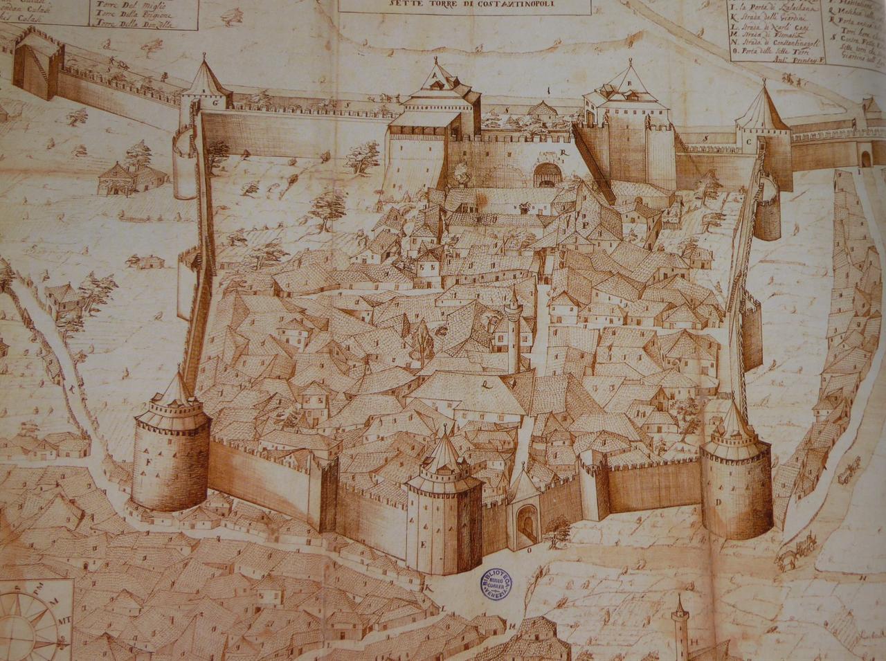 An antique sketch map showing the Yedikule Fortress and its surrounding district. (AA Photo)